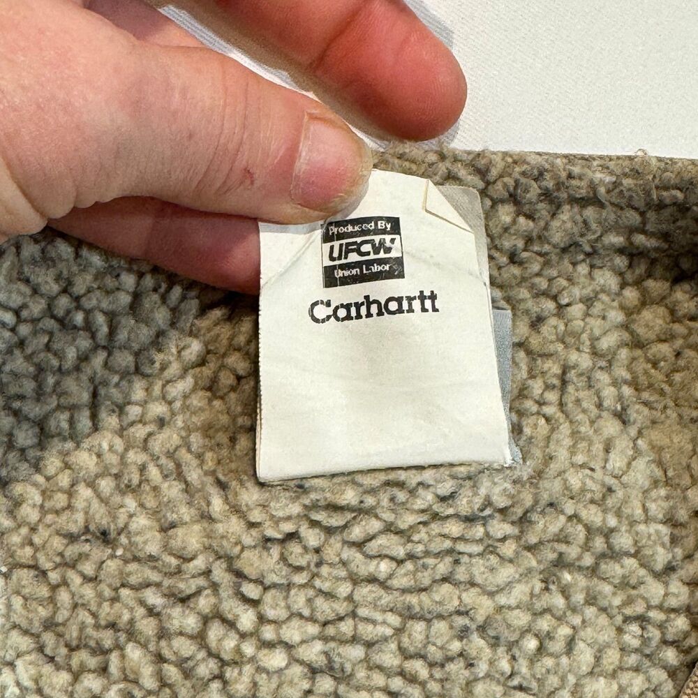 VTG 90s Carhartt Vest Mens XL Brown Sherpa Lined USA Made Duck Canvas V13SDL - Picture 3 of 7